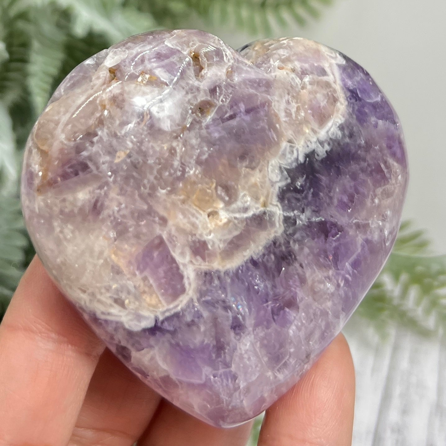 Chevron Dream Amethyst Heart Crystal Carving 154g