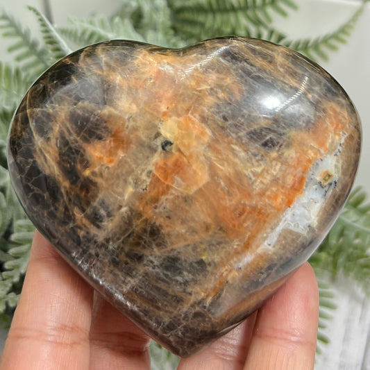 Black Moonstone Sunstone Heart RARE Flashy Healing Crystal Carving 310g