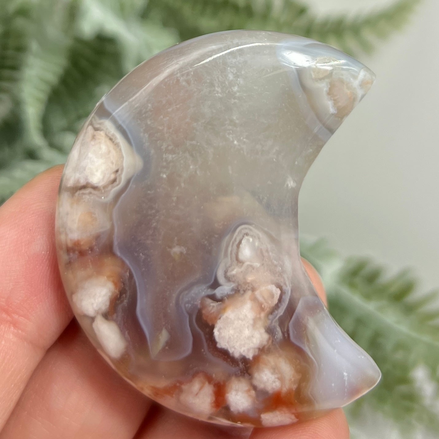 Flower Agate Moon Crescent DIY Jewellery Making Wire Wrapping Crystal Carving 44g