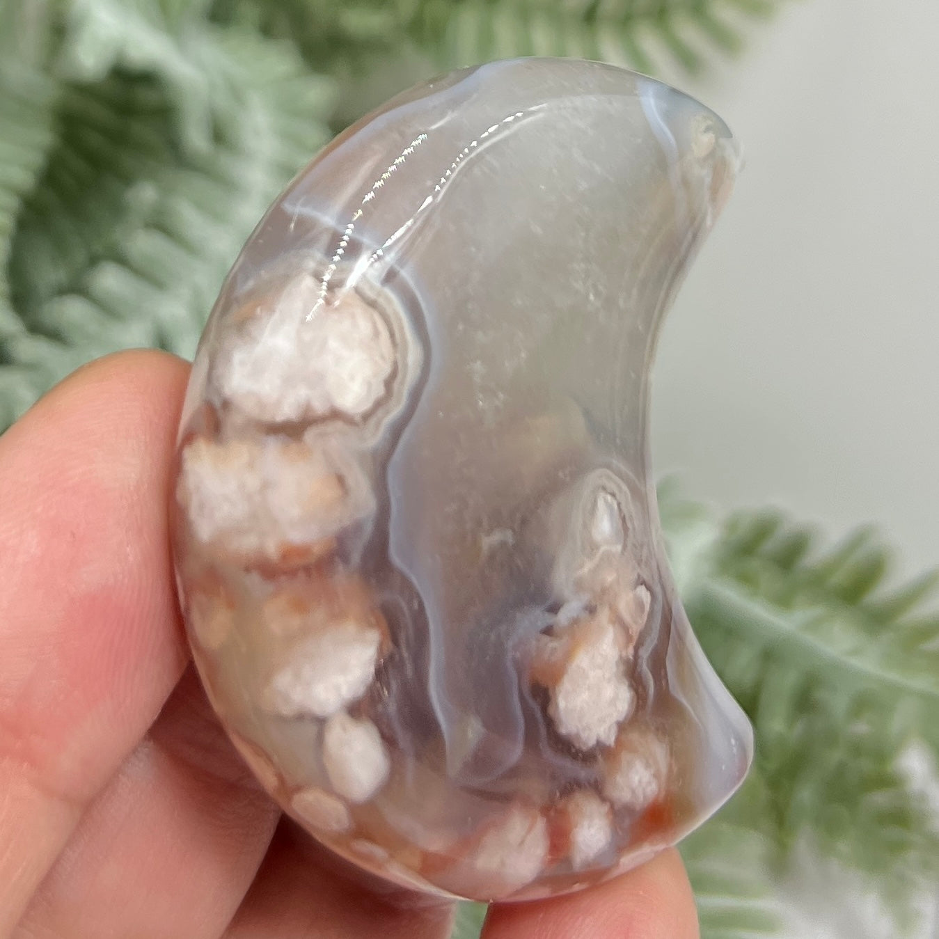 Flower Agate Moon Crescent DIY Jewellery Making Wire Wrapping Crystal Carving 44g