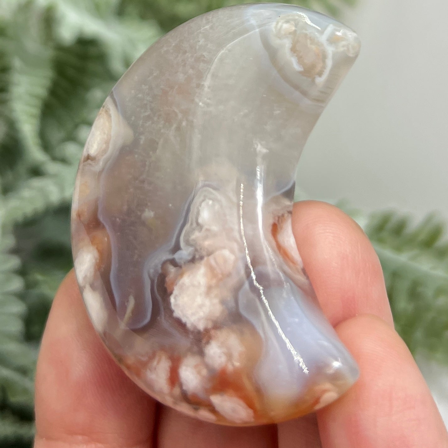 Flower Agate Moon Crescent DIY Jewellery Making Wire Wrapping Crystal Carving 44g