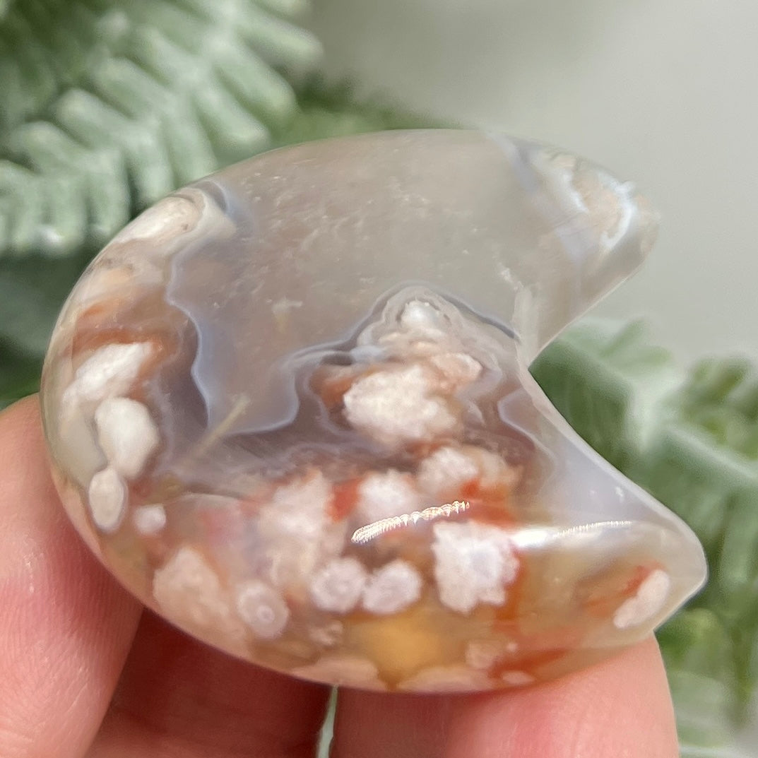 Flower Agate Moon Crescent DIY Jewellery Making Wire Wrapping Crystal Carving 44g
