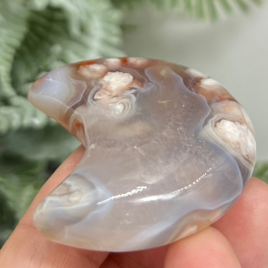 Flower Agate Moon Crescent DIY Jewellery Making Wire Wrapping Crystal Carving 44g