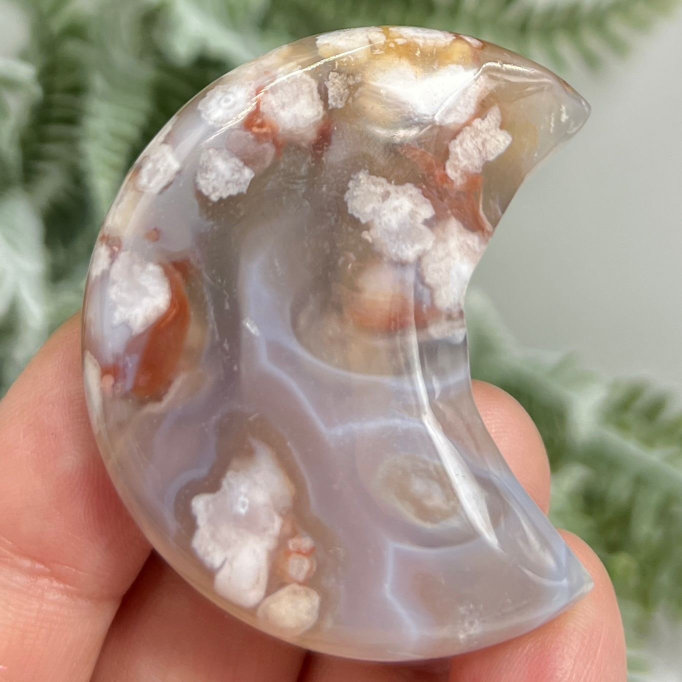 Flower Agate Moon Crescent DIY Jewellery Making Wire Wrapping Crystal Carving 44g