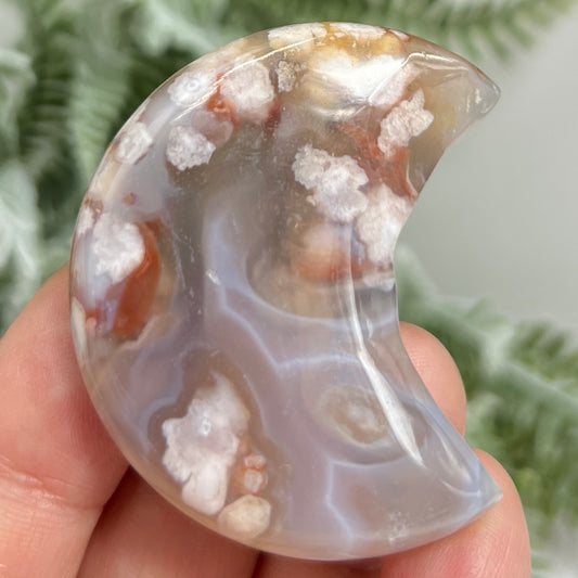 Flower Agate Moon Crescent DIY Jewellery Making Wire Wrapping Crystal Carving 44g