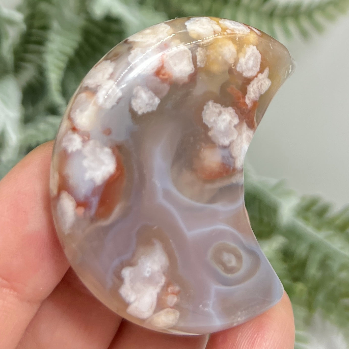 Flower Agate Moon Crescent DIY Jewellery Making Wire Wrapping Crystal Carving 44g