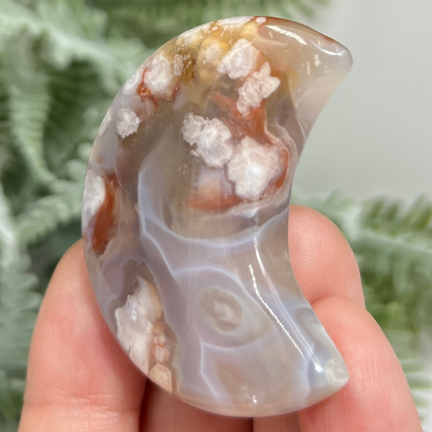 Flower Agate Moon Crescent DIY Jewellery Making Wire Wrapping Crystal Carving 44g