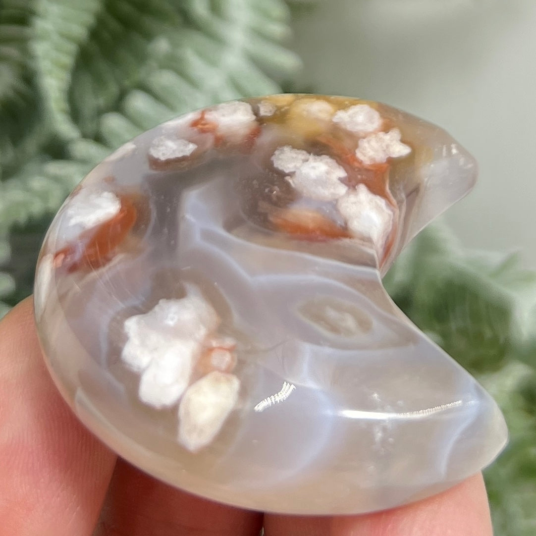 Flower Agate Moon Crescent DIY Jewellery Making Wire Wrapping Crystal Carving 44g