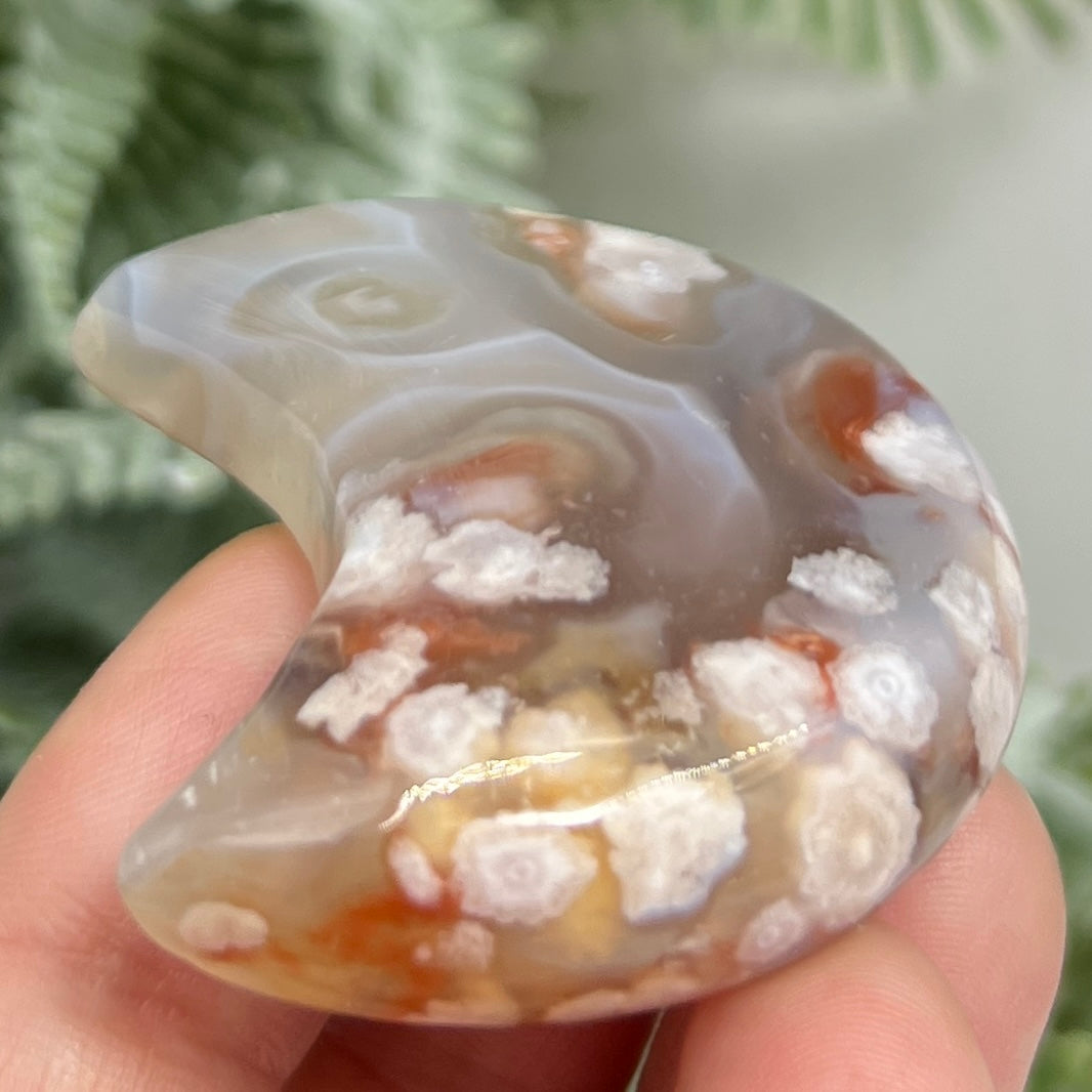 Flower Agate Moon Crescent DIY Jewellery Making Wire Wrapping Crystal Carving 44g