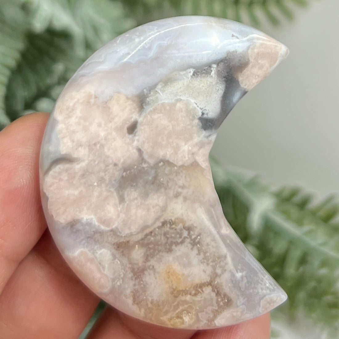 Flower Agate Moon Crescent DIY Jewellery Making Wire Wrapping Crystal Carving 38g