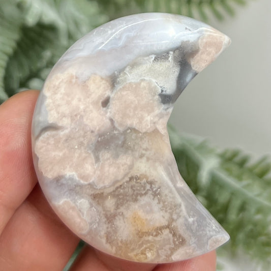 Flower Agate Moon Crescent DIY Jewellery Making Wire Wrapping Crystal Carving 38g