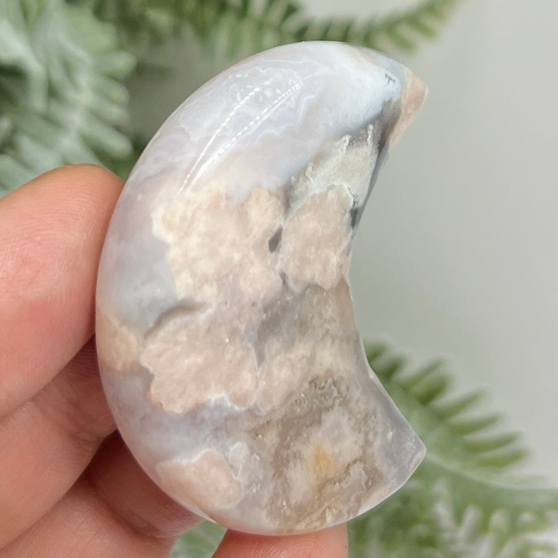 Flower Agate Moon Crescent DIY Jewellery Making Wire Wrapping Crystal Carving 38g