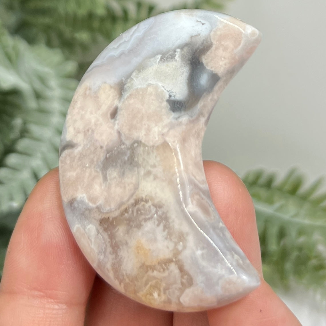 Flower Agate Moon Crescent DIY Jewellery Making Wire Wrapping Crystal Carving 38g