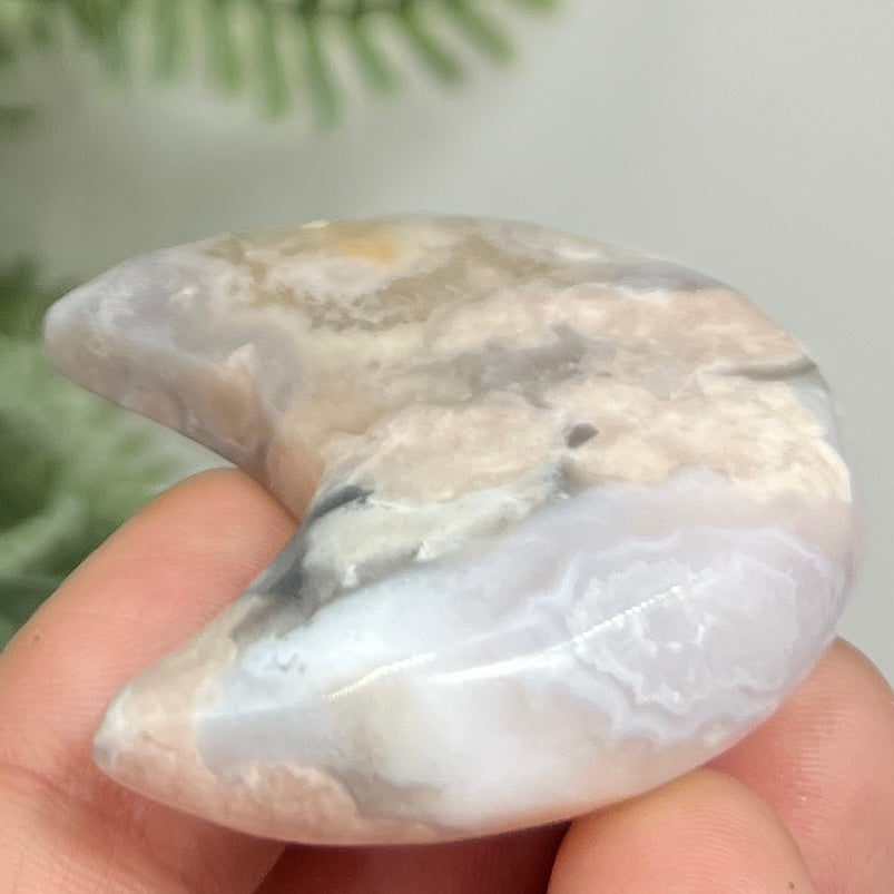 Flower Agate Moon Crescent DIY Jewellery Making Wire Wrapping Crystal Carving 38g