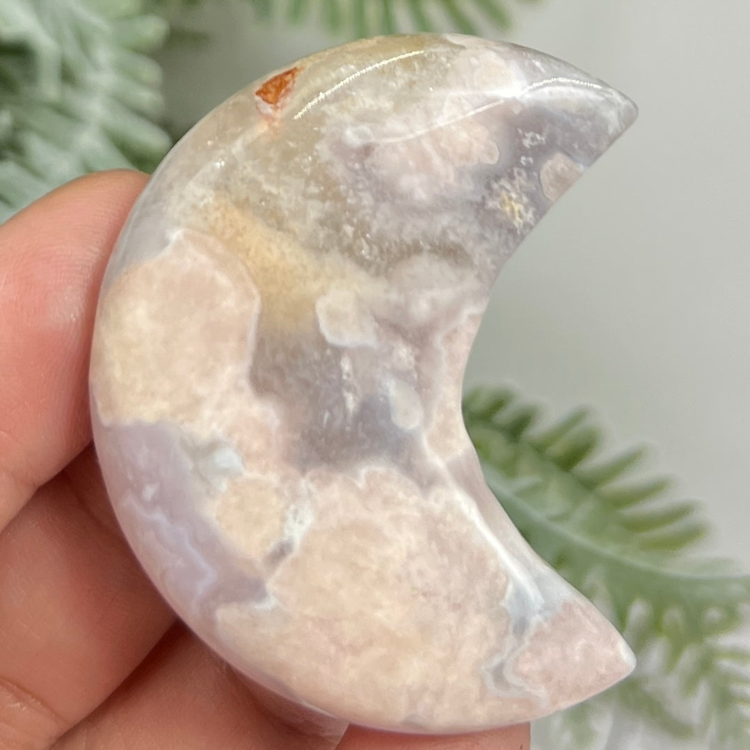 Flower Agate Moon Crescent DIY Jewellery Making Wire Wrapping Crystal Carving 38g