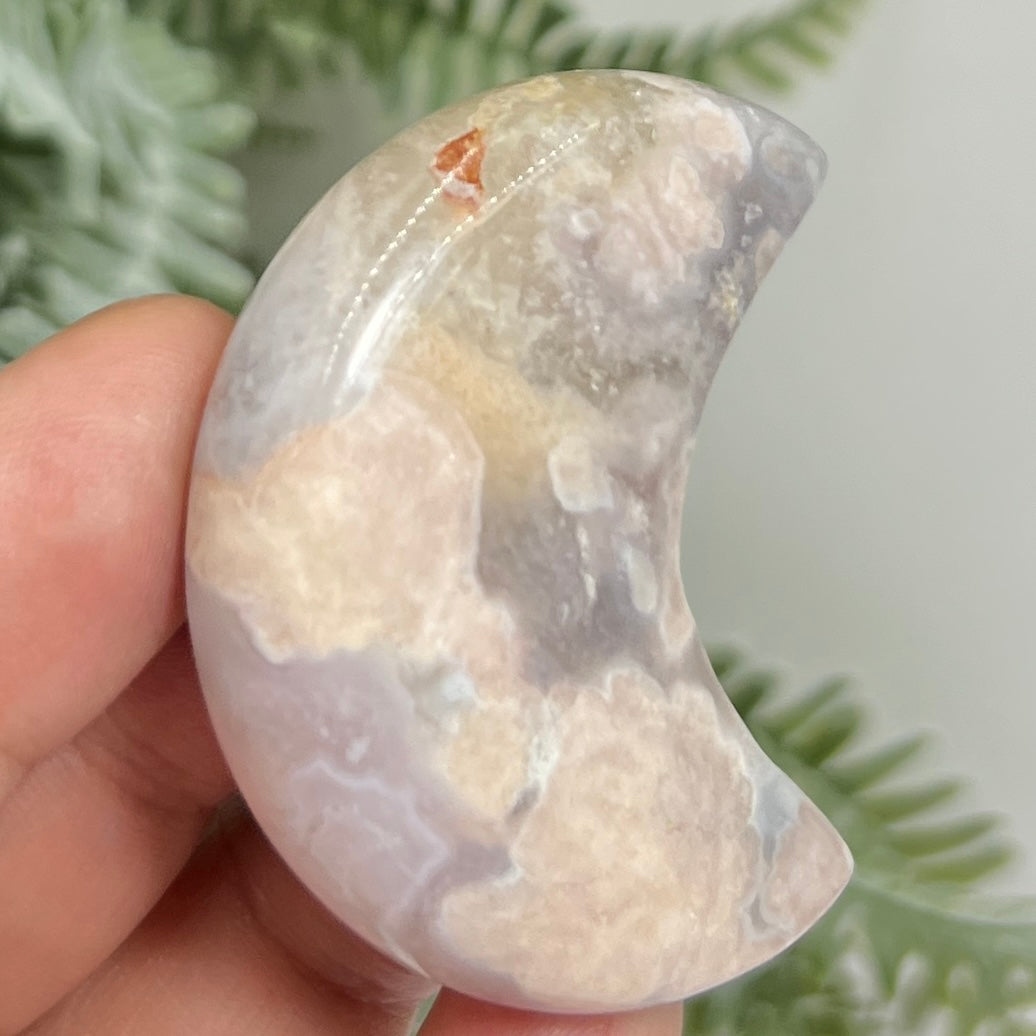 Flower Agate Moon Crescent DIY Jewellery Making Wire Wrapping Crystal Carving 38g