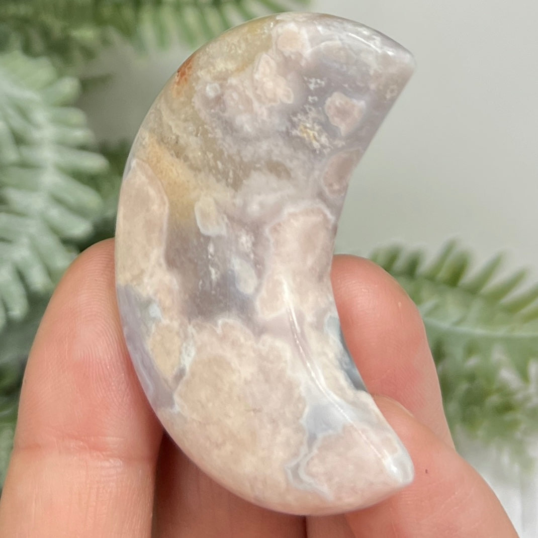 Flower Agate Moon Crescent DIY Jewellery Making Wire Wrapping Crystal Carving 38g