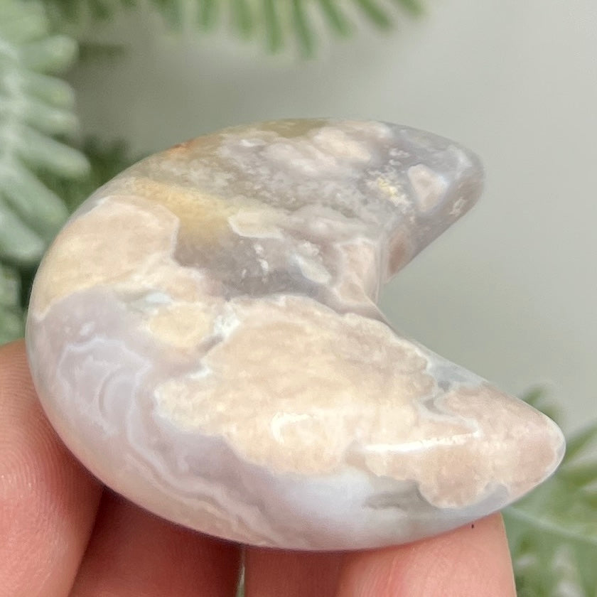 Flower Agate Moon Crescent DIY Jewellery Making Wire Wrapping Crystal Carving 38g