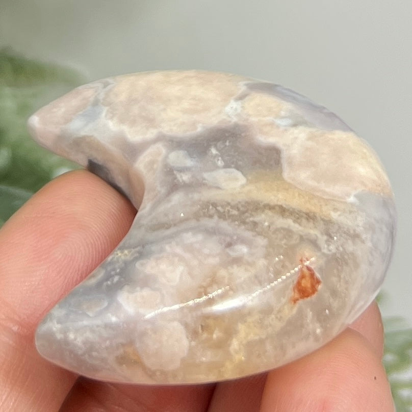 Flower Agate Moon Crescent DIY Jewellery Making Wire Wrapping Crystal Carving 38g