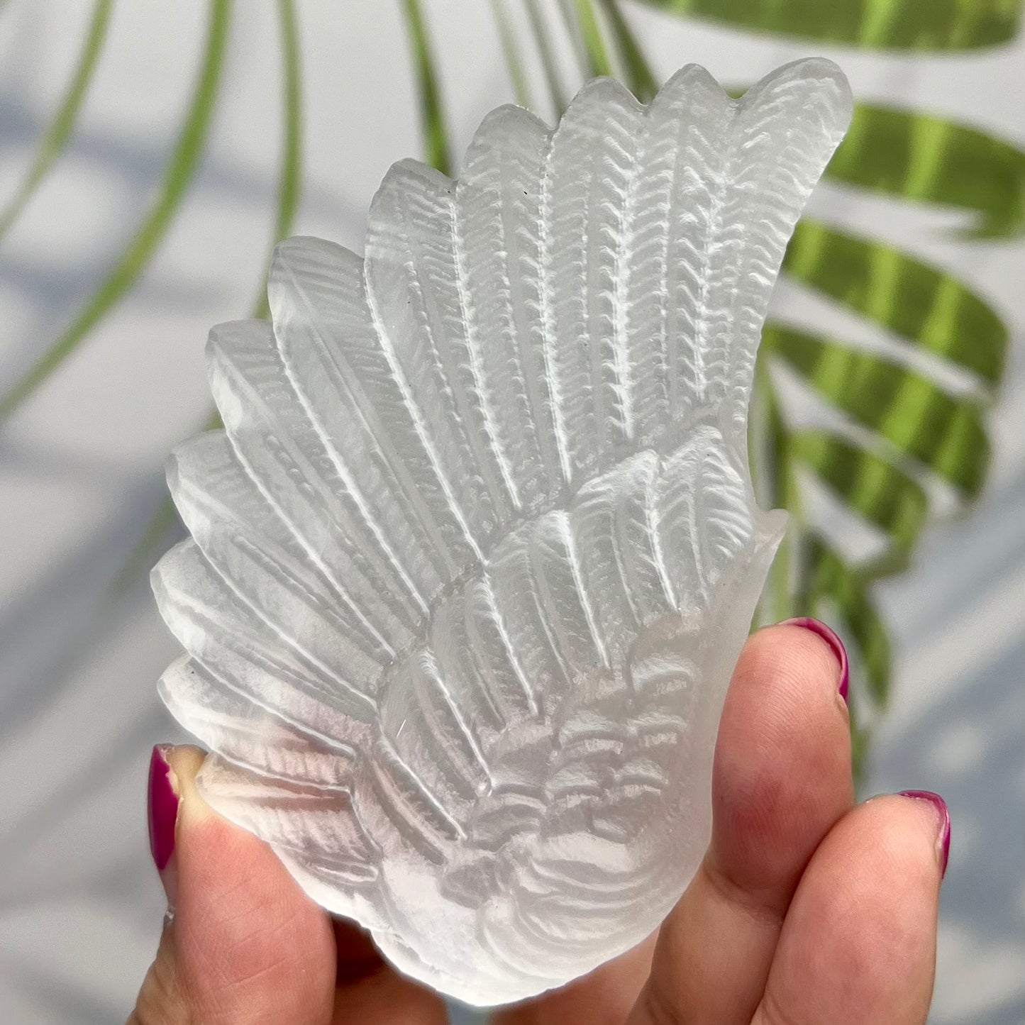 Satin Spar Selenite Angel Wings with Stand Crystal Carving