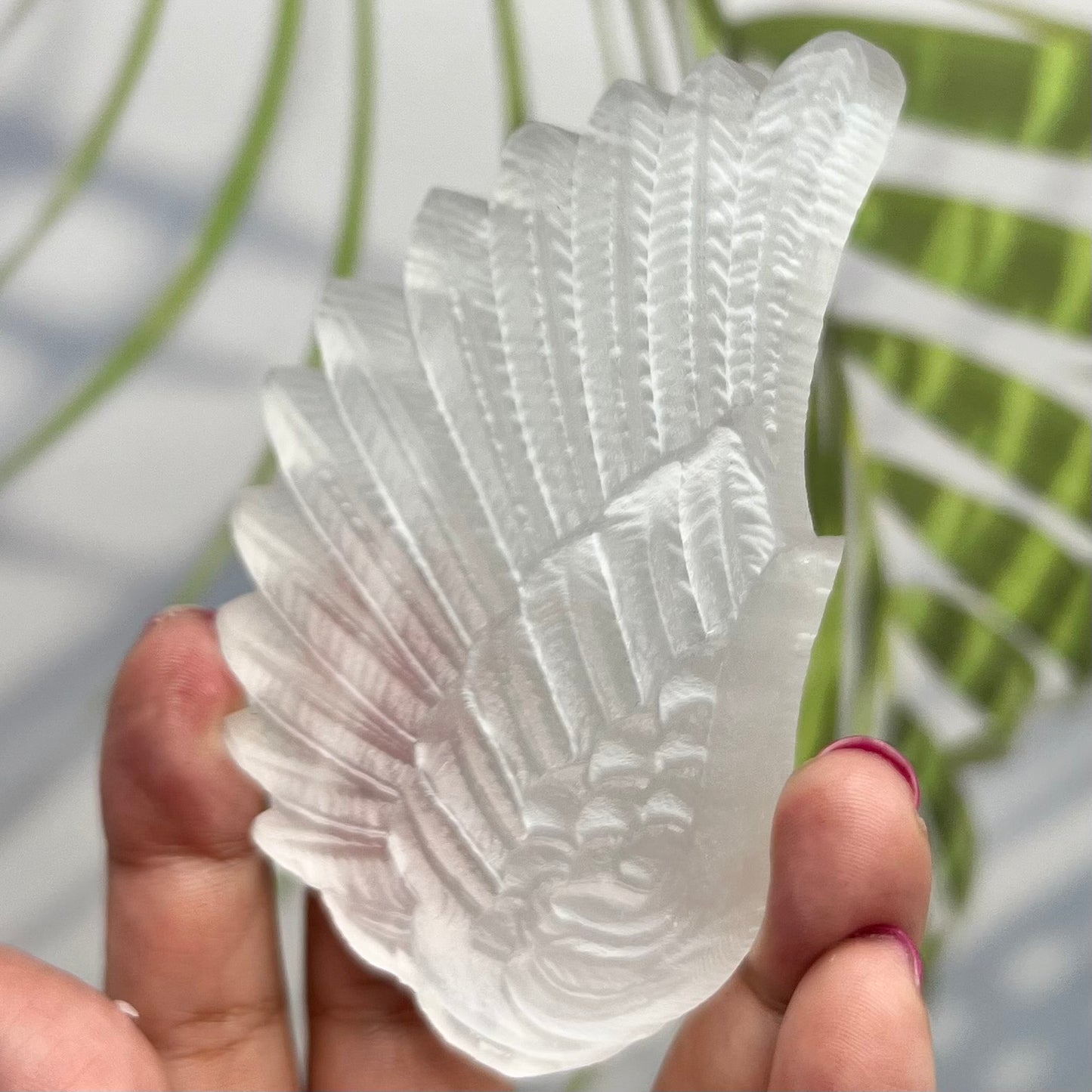 Satin Spar Selenite Angel Wings with Stand Crystal Carving