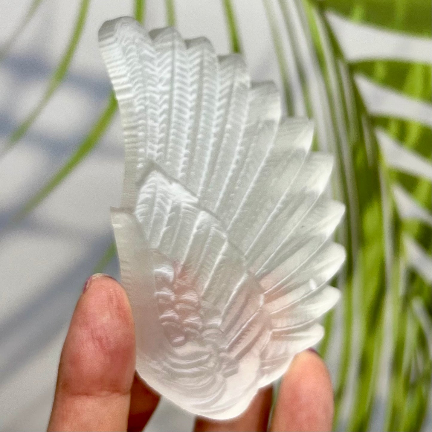 Satin Spar Selenite Angel Wings with Stand Crystal Carving
