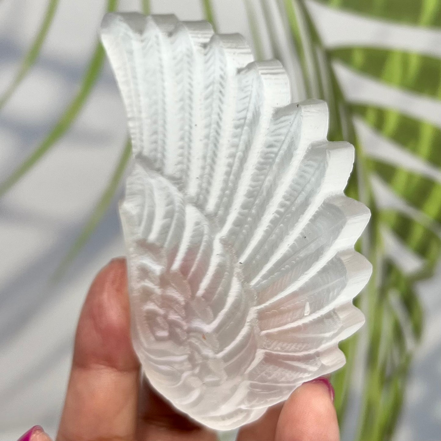 Satin Spar Selenite Angel Wings with Stand Crystal Carving