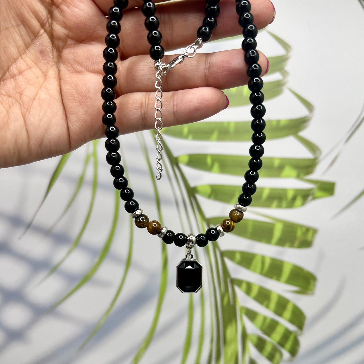 Tigers Eye Black Obsidian Necklace Grounding Wearable Crystal