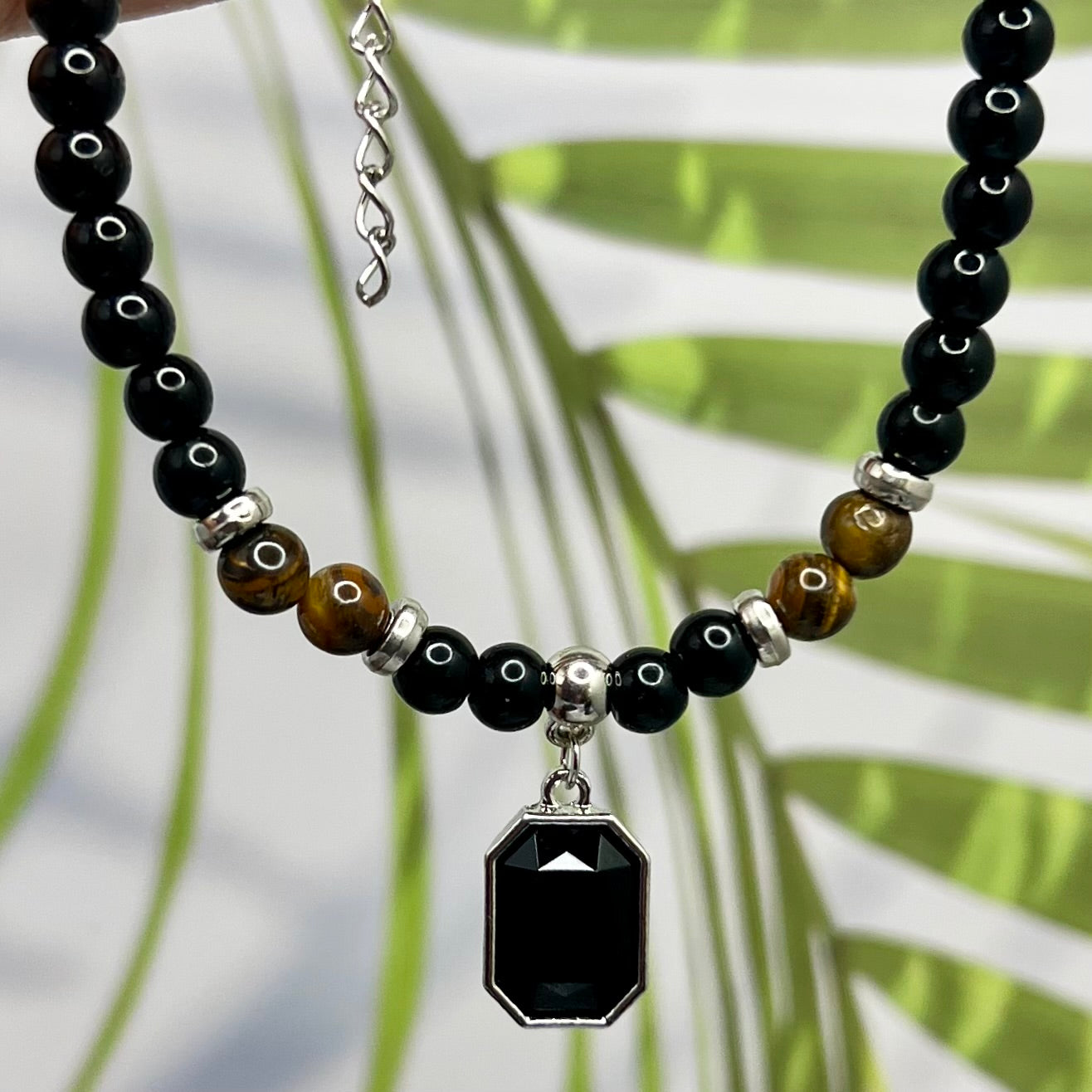 Tigers Eye Black Obsidian Necklace Grounding Wearable Crystal