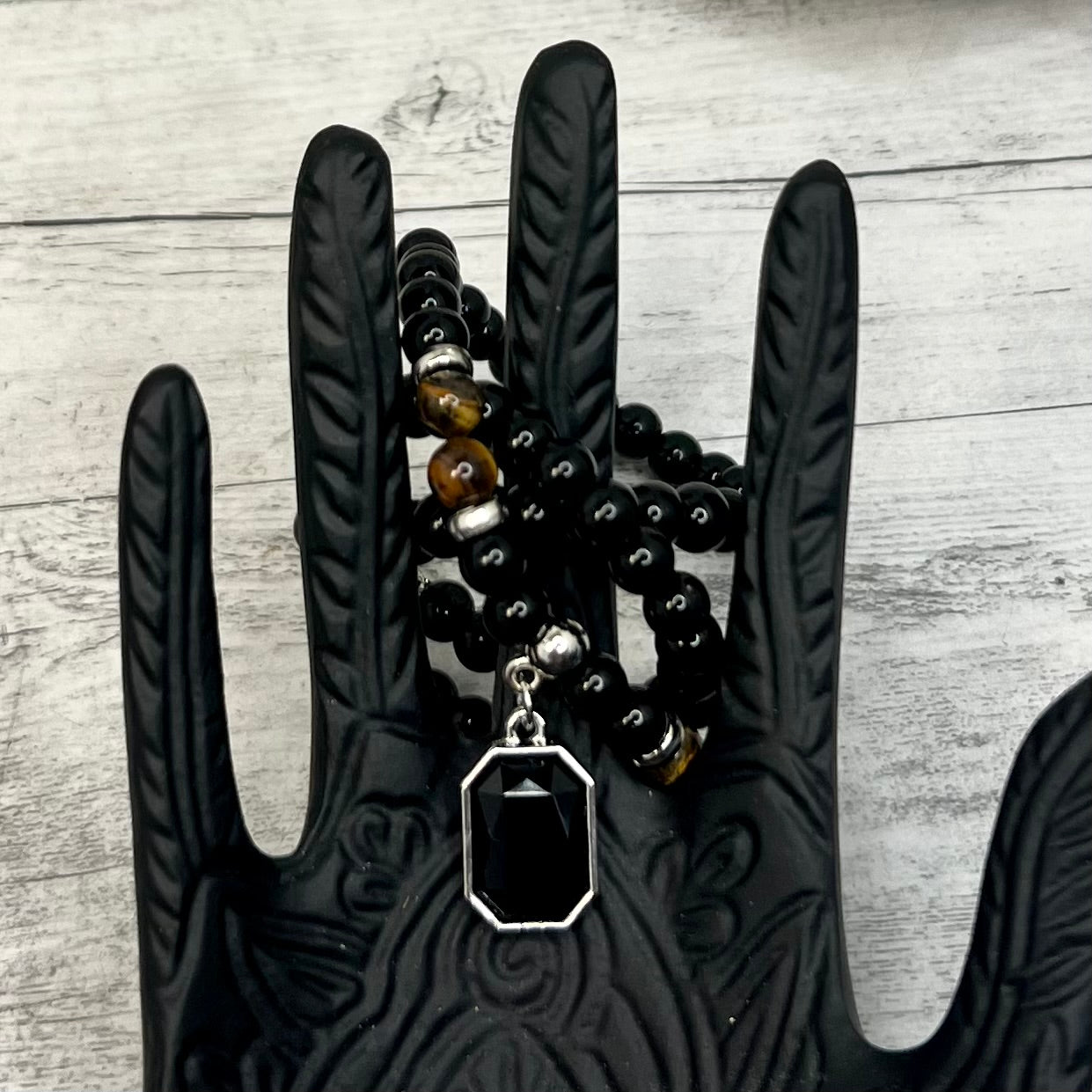 Tigers Eye Black Obsidian Necklace Grounding Wearable Crystal