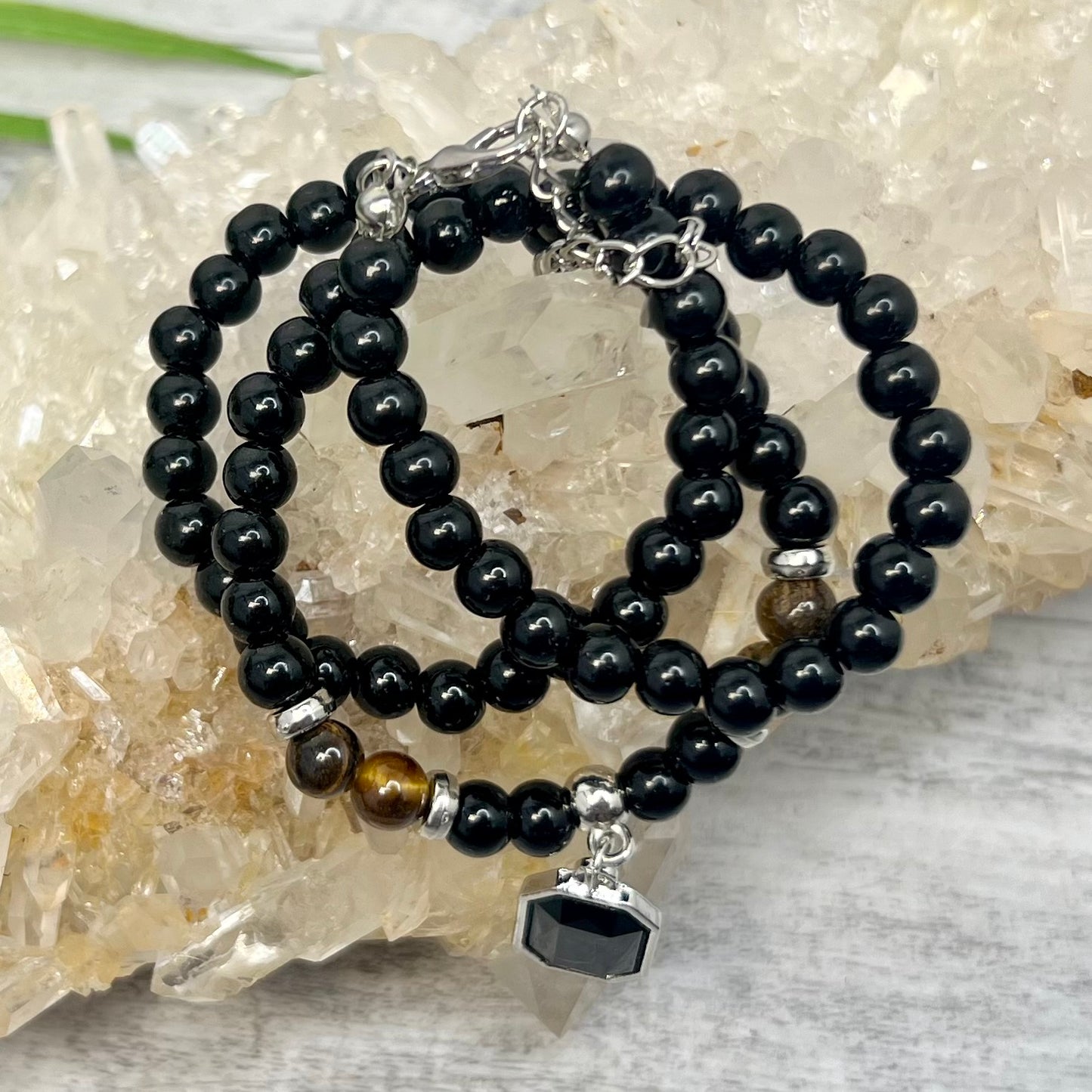 Tigers Eye Black Obsidian Necklace Grounding Wearable Crystal
