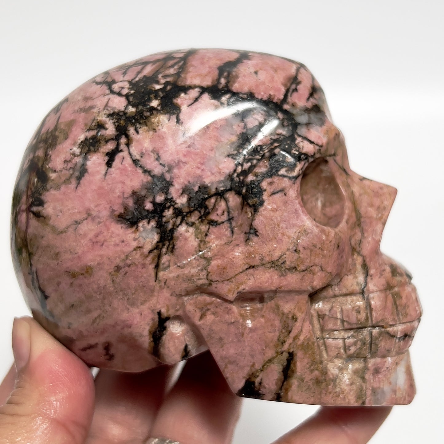 Rhodonite Skull Healing Crystal Carving 957g