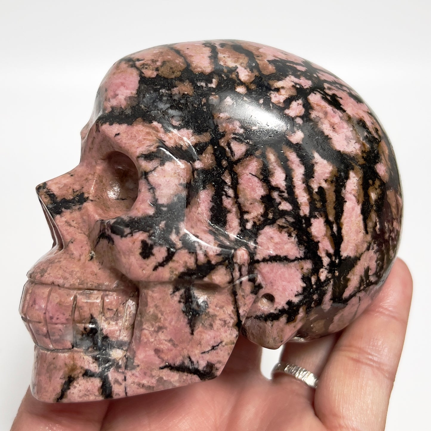 Rhodonite Skull Healing Crystal Carving 957g