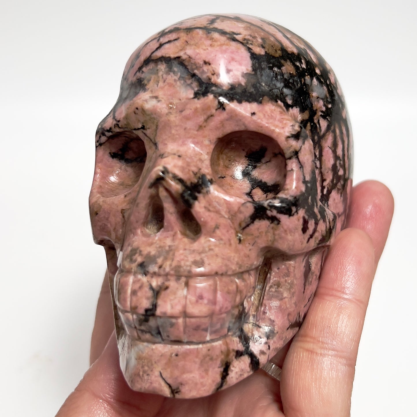 Rhodonite Skull Healing Crystal Carving 957g