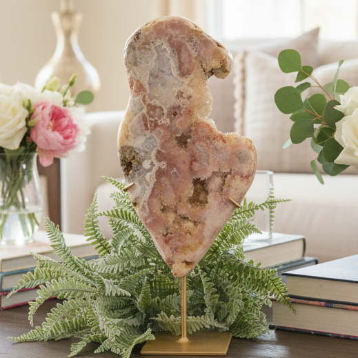 Pink Amethyst Quartz Free Form with Stand Natural Crystal 1056g