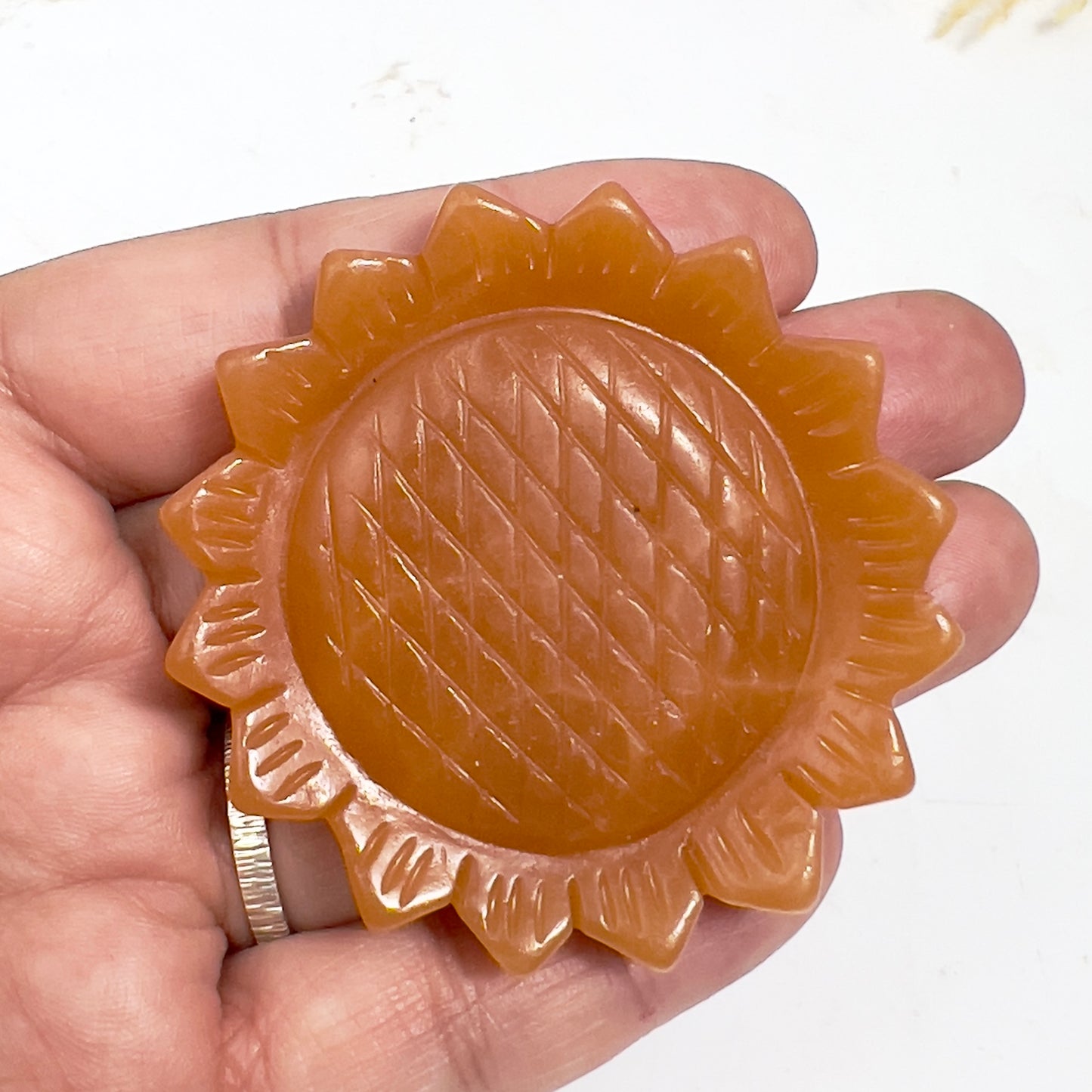 Orange Calcite Sunflower with Stand Healing Crystal Carving