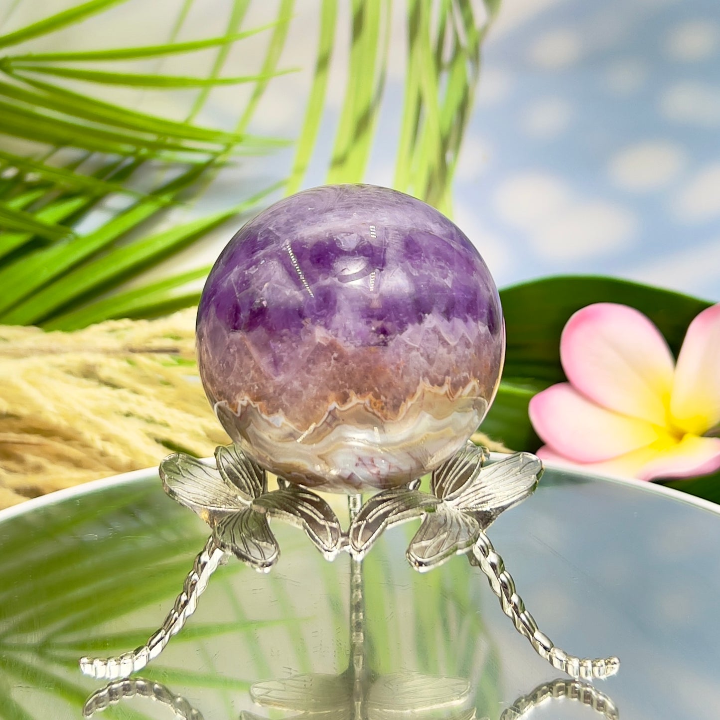 Amethyst with Mexican Lace Agate Purple Sphere Healing Crystal Ball 302g 60mm