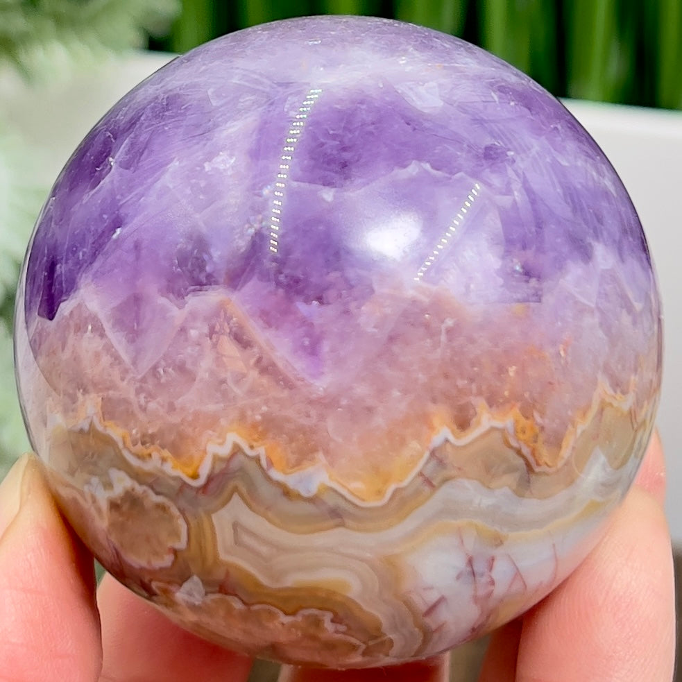 Amethyst with Mexican Lace Agate Purple Sphere Healing Crystal Ball 302g 60mm