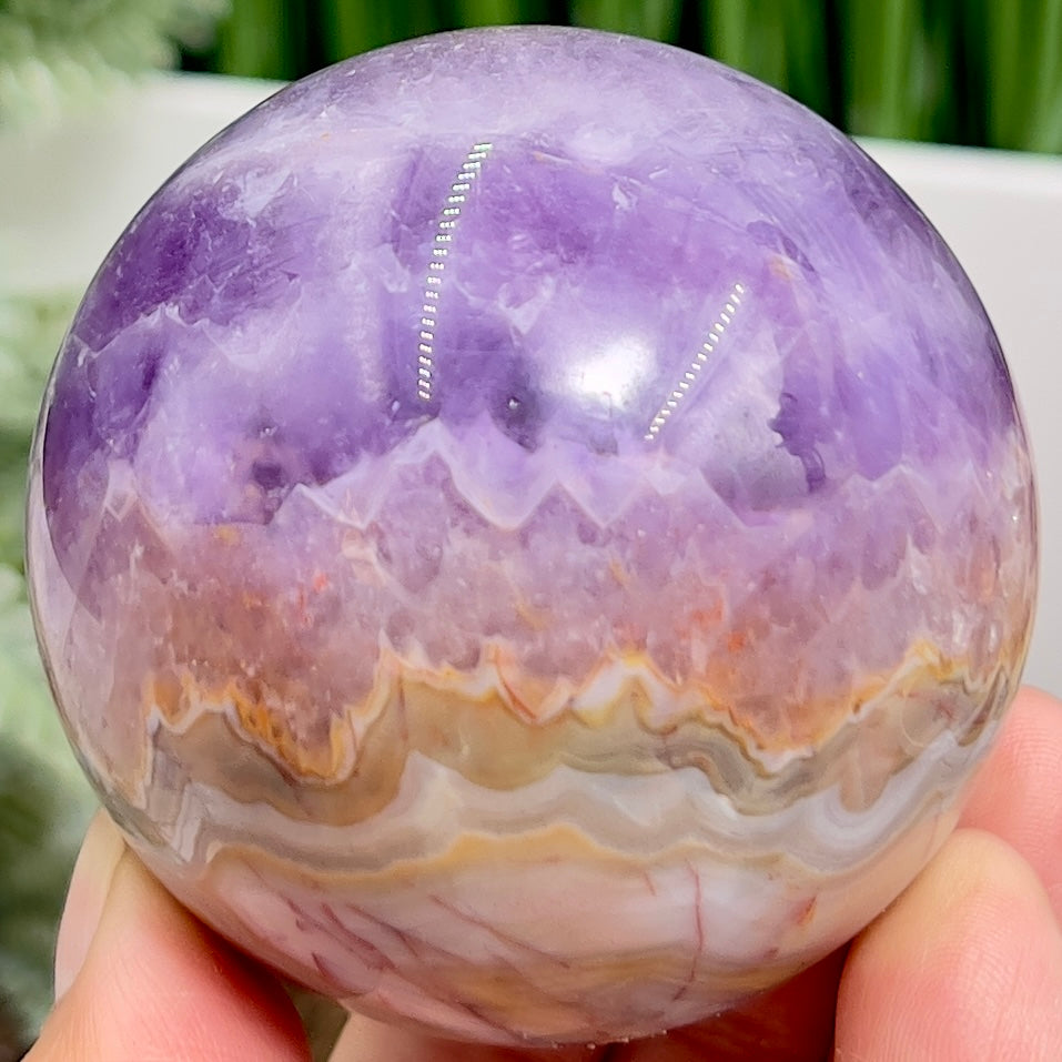 Amethyst with Mexican Lace Agate Purple Sphere Healing Crystal Ball 302g 60mm