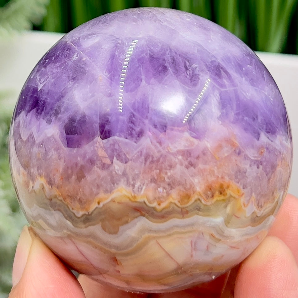 Amethyst with Mexican Lace Agate Purple Sphere Healing Crystal Ball 302g 60mm