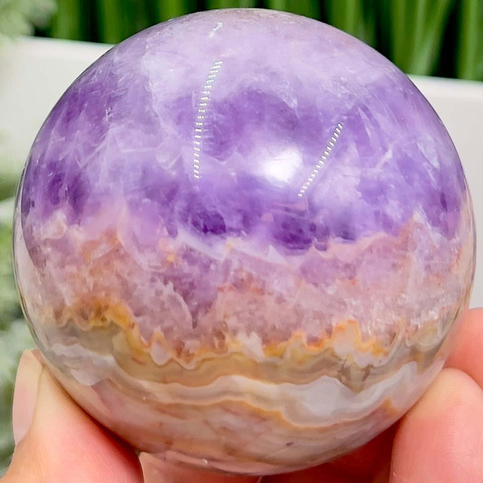 Amethyst with Mexican Lace Agate Purple Sphere Healing Crystal Ball 302g 60mm