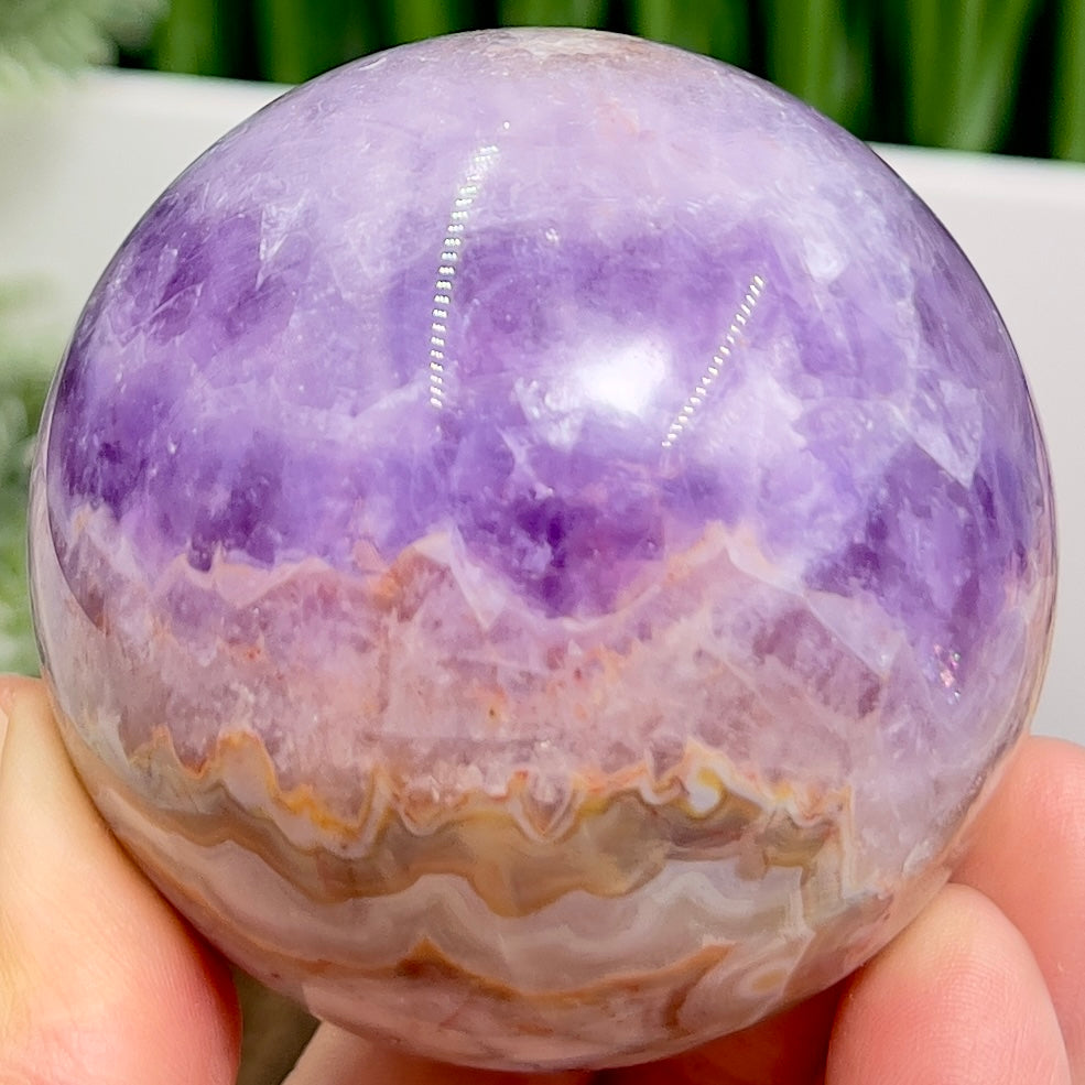 Amethyst with Mexican Lace Agate Purple Sphere Healing Crystal Ball 302g 60mm
