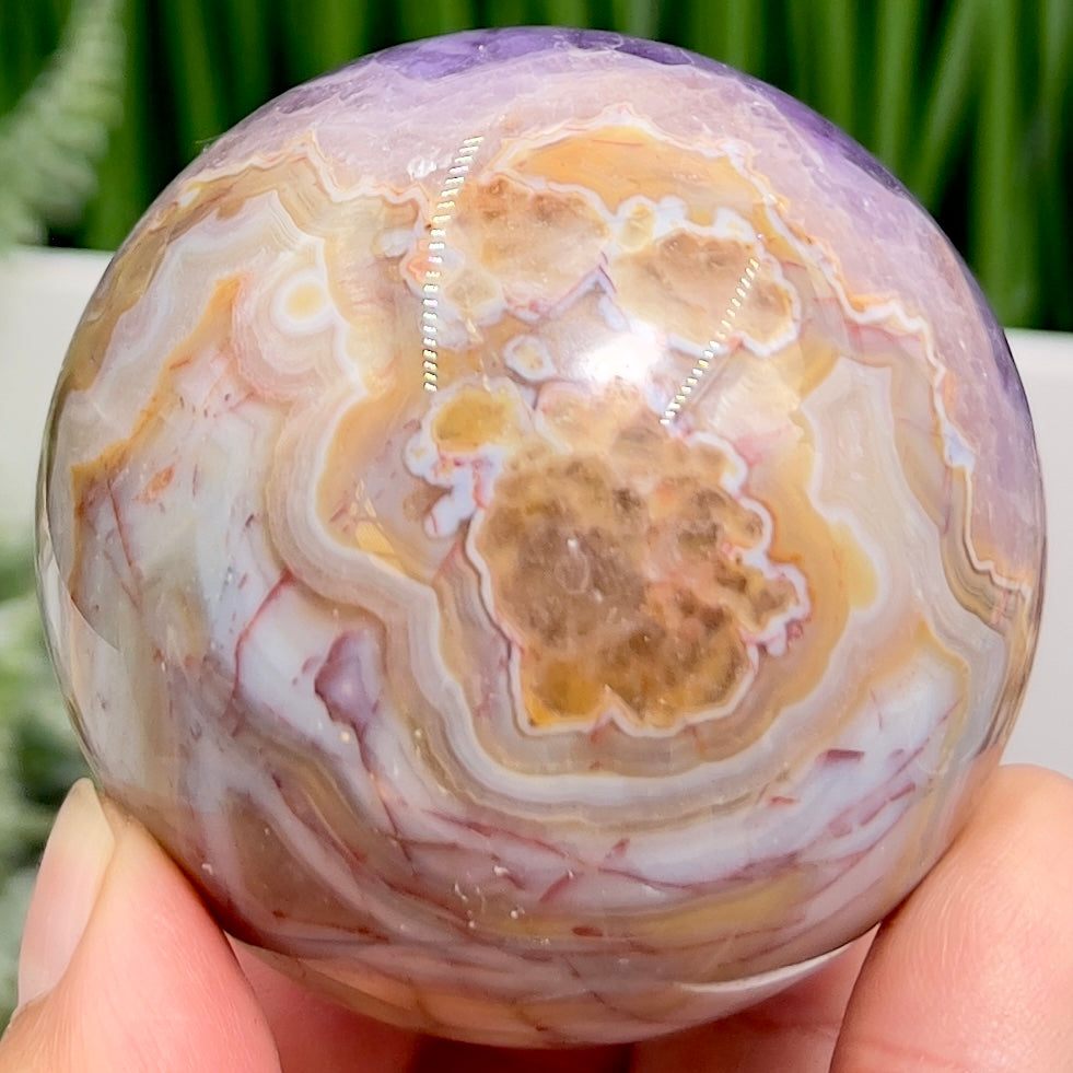 Amethyst with Mexican Lace Agate Purple Sphere Healing Crystal Ball 302g 60mm