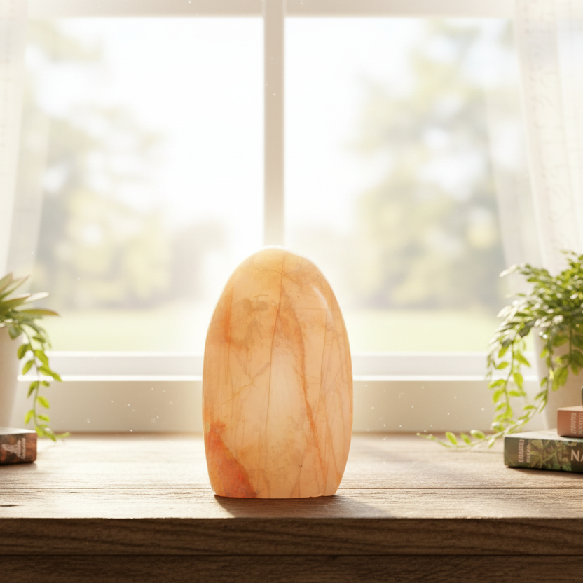 Moonstone Peach Free Form Healing Crystal Carving 322g