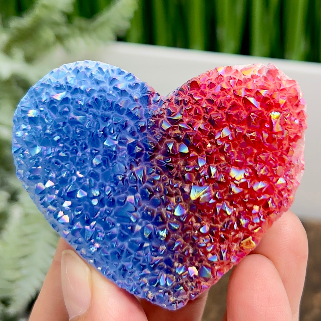 Quartz Heart Double Sided with Blue Red Angel Aura Healing Crystal Carving 146g