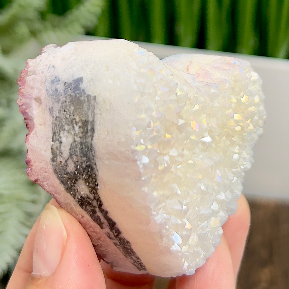 Quartz Heart Double Sided with Blue Red Angel Aura Healing Crystal Carving 146g