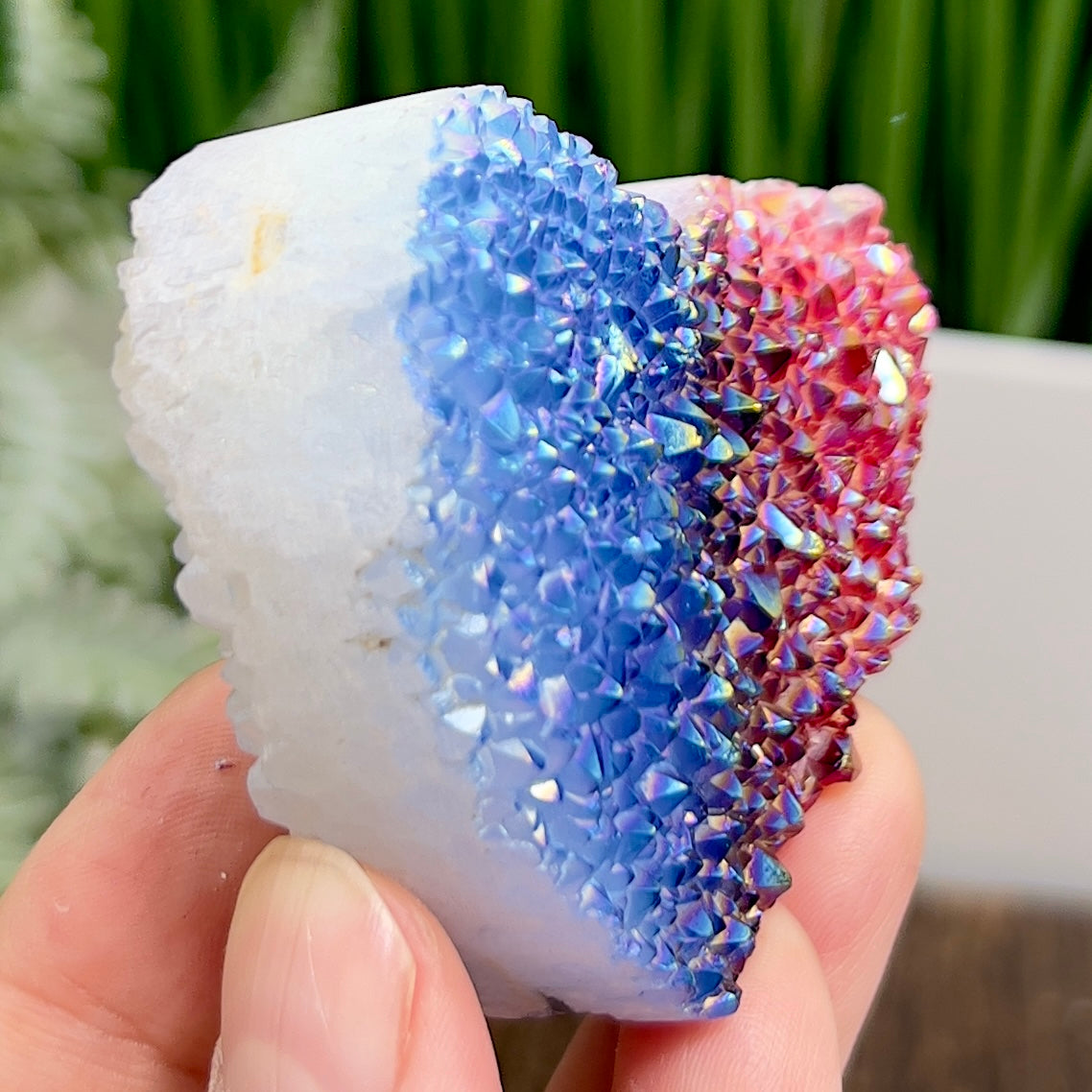 Quartz Heart Double Sided with Blue Red Angel Aura Healing Crystal Carving 146g