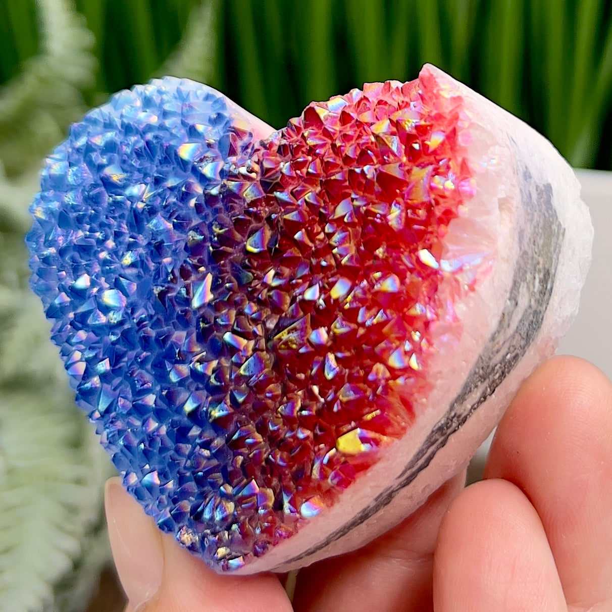 Quartz Heart Double Sided with Blue Red Angel Aura Healing Crystal Carving 146g