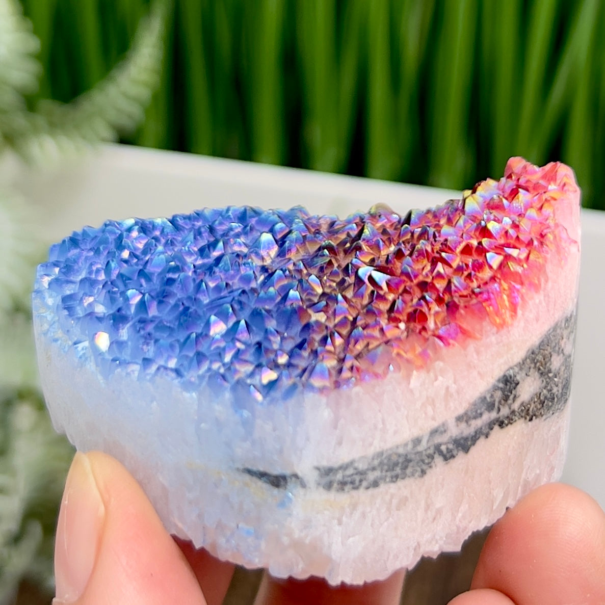 Quartz Heart Double Sided with Blue Red Angel Aura Healing Crystal Carving 146g