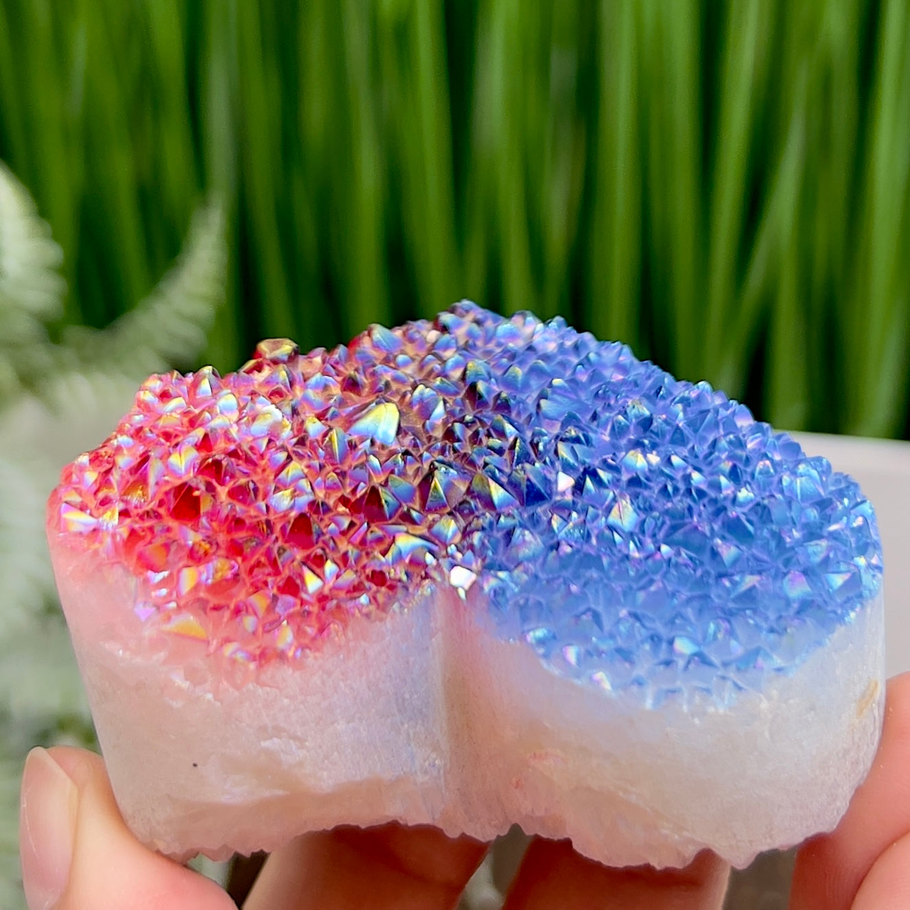 Quartz Heart Double Sided with Blue Red Angel Aura Healing Crystal Carving 146g